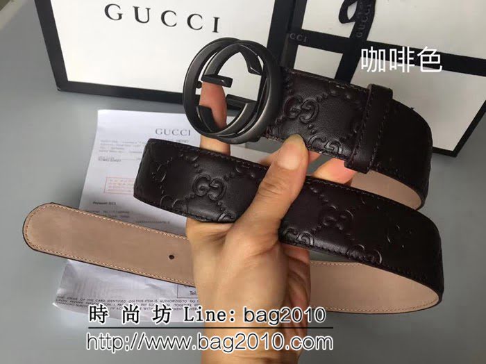 古馳CUCCI 雙面頭層 頂級壓花小牛皮面 純銅噴漆扣男士皮帶 GHG1125